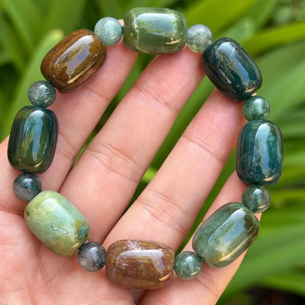 13mm stretchable‎ barrel shape ocean jasper bracelet 0377